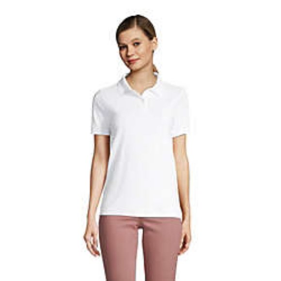 NWT LANDS' END FORM FITTING WOMEN'S MESH POLO SHIRT WHITE MT (MEDIUM TALL) - Picture 1 of 12
